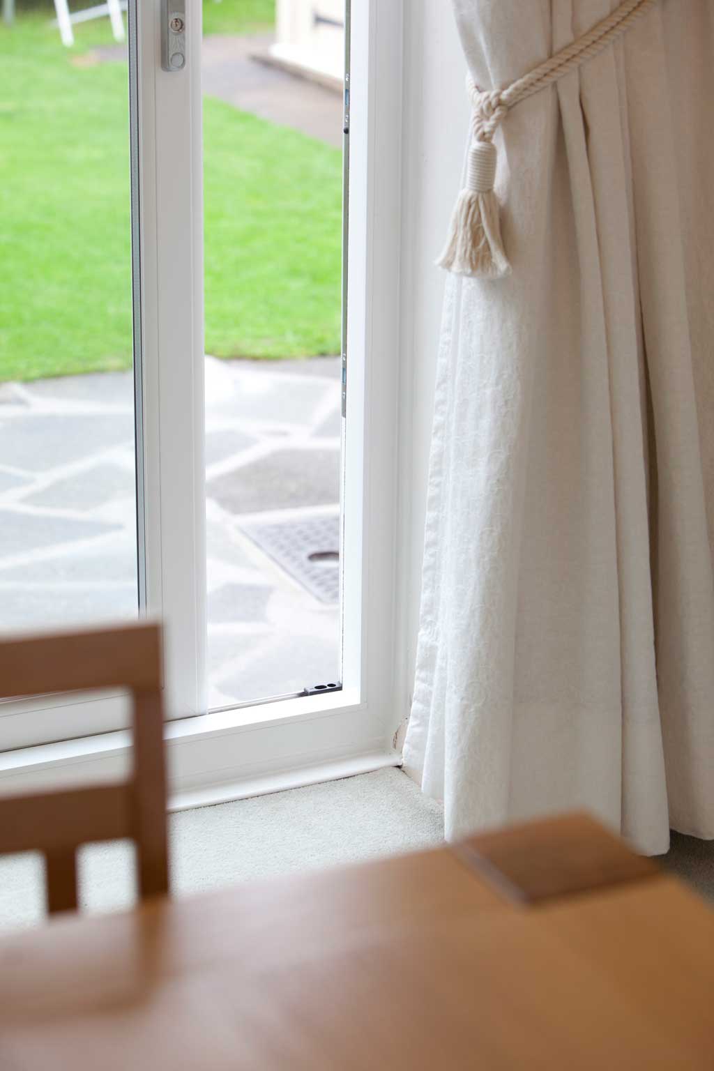 A close-up of a patio door frame