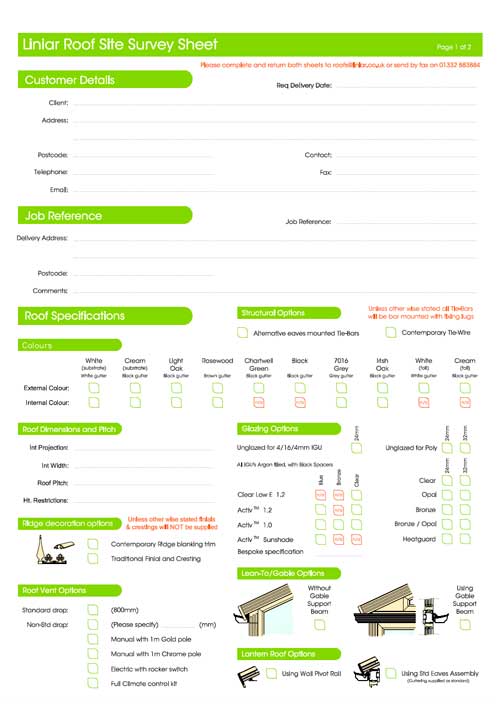 liniar roof site survey sheet