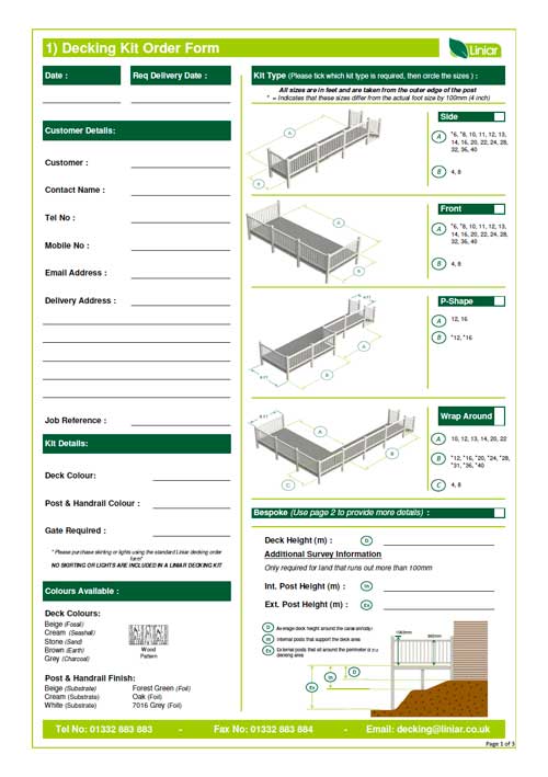 decking kit order form from liniar