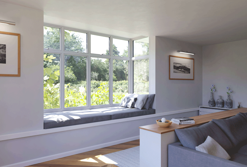 Aluminium Window attached to a window bench in a home in Swindon