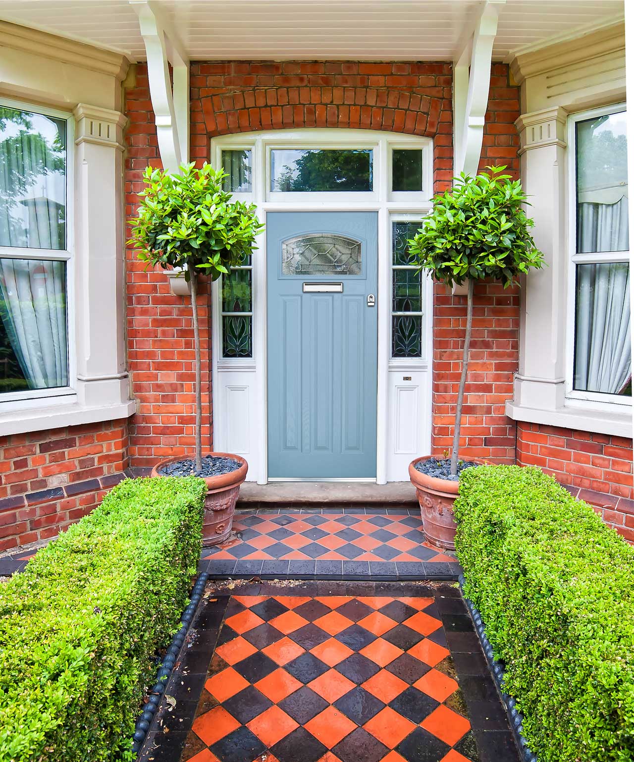 A light blue composite door