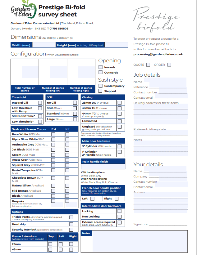 prestige bifold survey sheet