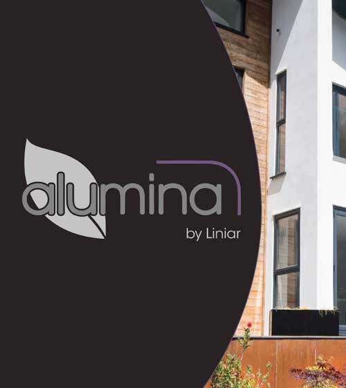 Alumina aluminium bifold doors brochure thumbnail showcasing alumina logo and modern building