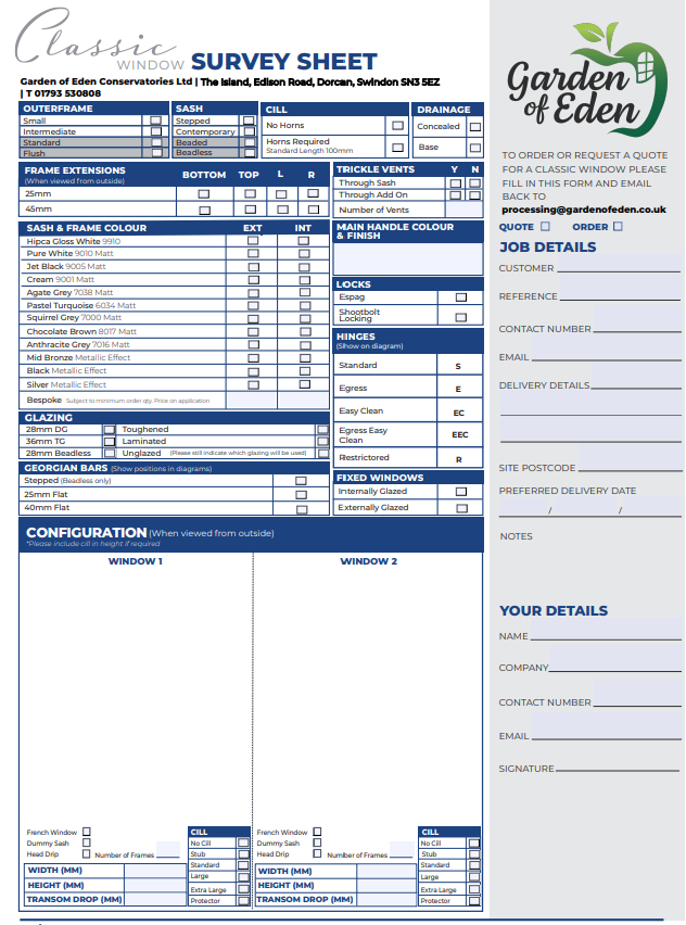 classic window survey sheet